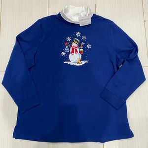 NWT Vintage Quacker Factory Blue Snowman Turtleneck Longsleeve Shirt Size XL